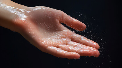 Fototapeta premium Wet hand from sweat syndrome due to hyperhidrosis, isolated on dark background