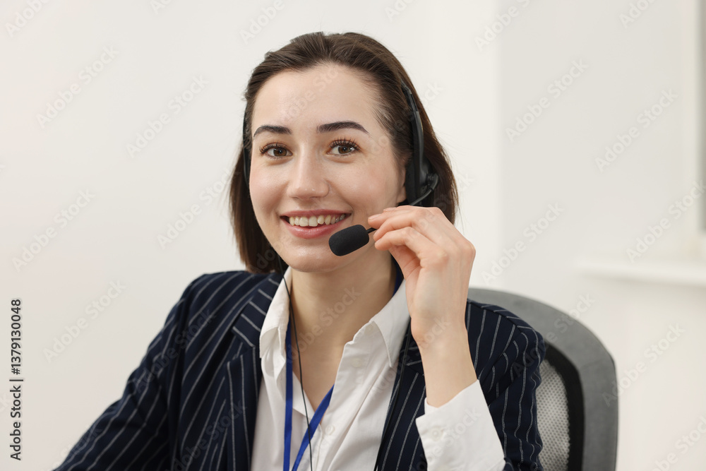 Aufkleber technical support call center. portrait of smiling operator in office