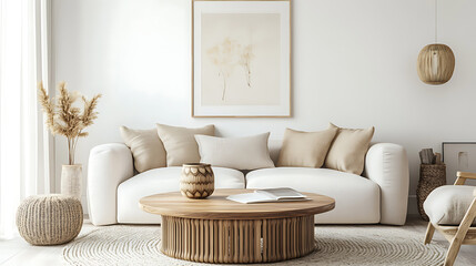 Boho interior design of modern living room, home