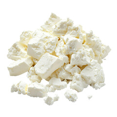 side shot of crumbled feta cheese, focusing on its fluffy texture

