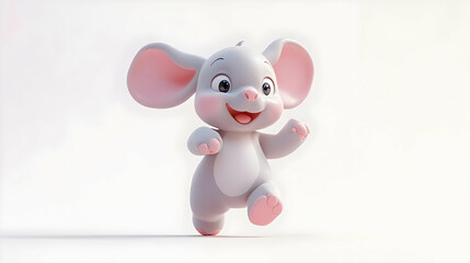 Cheerful Gray Elephant Cartoon Character with Pink Accents on White Background Digital Art Illustration Optimized for Adobe Stock
