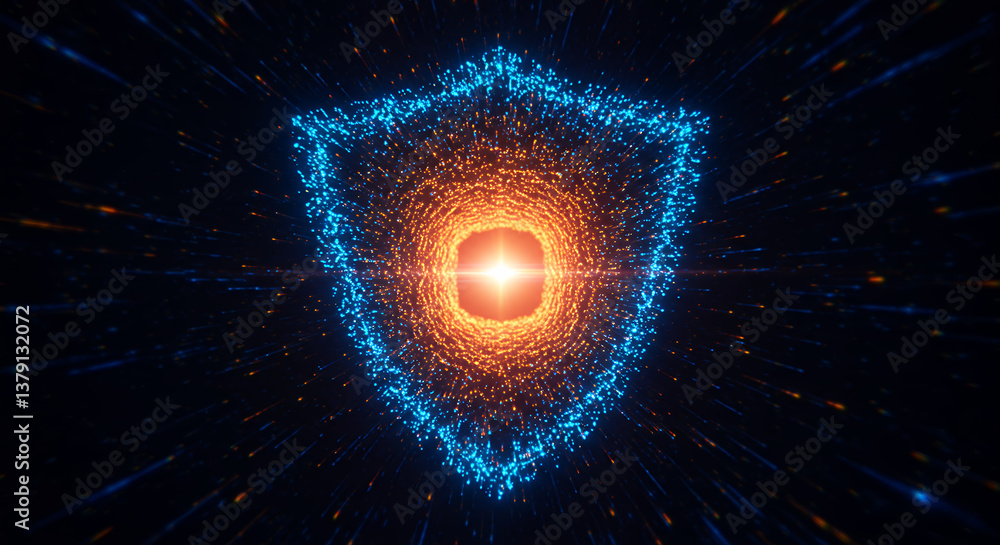Poster cyber shield: abstract data protection, security tunnel, network defense, futuristic technology back