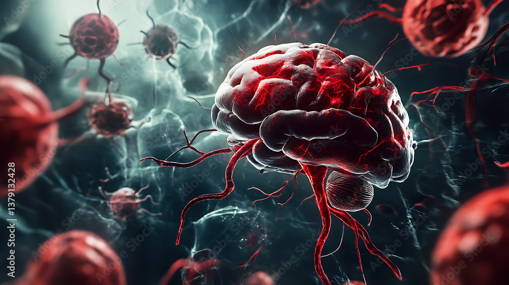 Poster brain liquefactive necrosis as brain damage causing dementia and memory loss due to strokes and bloo