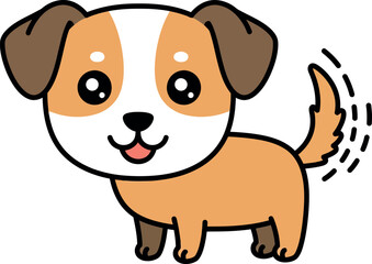 Fototapeta premium Happy cartoon dog with large eyes and wagging tail in flat vector art style