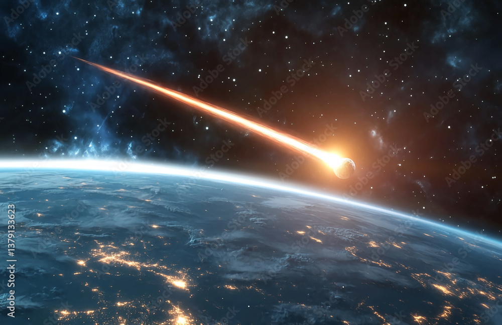 Poster meteor shower earth space asteroid comet falling star cosmic event celestial body outer space phenom