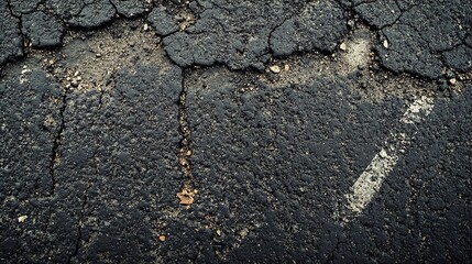 Obraz premium Exploring the Unique Characteristics of Rough Asphalt Texture with Embedded Dirt and Cracks for Urban Design Inspiration and Creative Landscape Architecture Projects