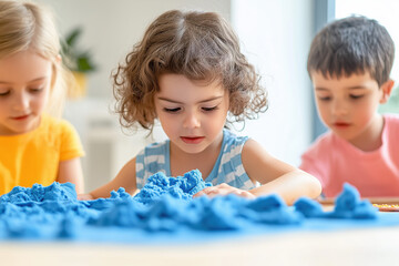 Kids playing with kinetic sand