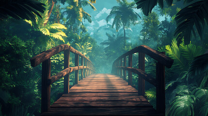 Fototapeta premium Wooden bridge in the jungle in the morning