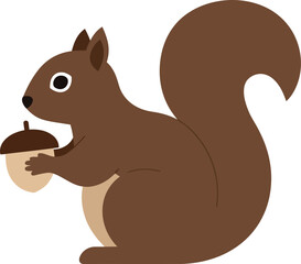 Fototapeta premium A cute cartoon squirrel holding an acorn in a minimal, flat design vector illustration