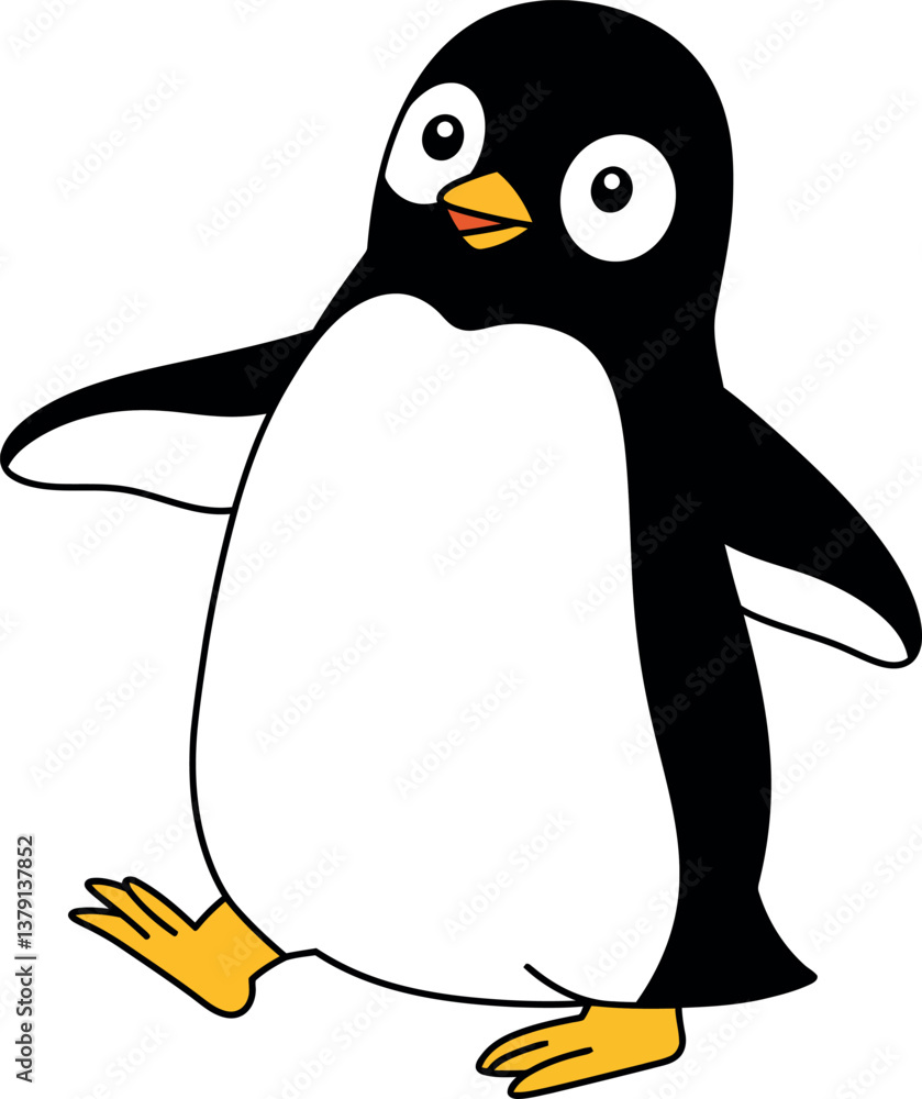 Poster cute penguin character in flat design style with a cheerful expression in vector art