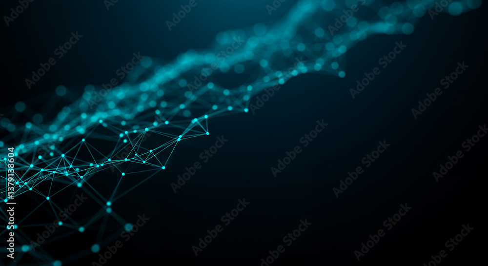 Poster cyber network: abstract plexus of glowing connections | data visualization, ai, blockchain, technolo