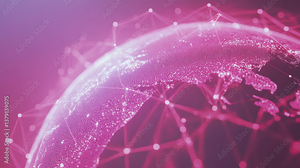 Poster World globe with connected dots symbolizing global connection, communication and network