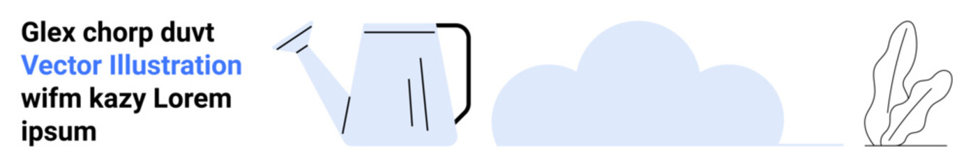 Watering can pouring water, a soft cloud, and plant lines. Ideal for gardening, ecology, sustainability, growth, environment, nature simple landing page