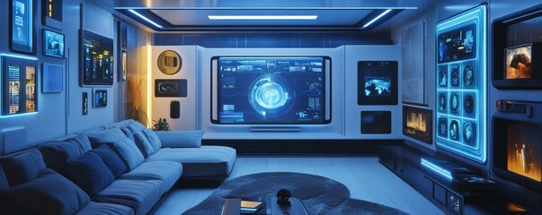 Smart home interior with interactive buttons