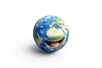 A smiling Earth globe, a 3D render symbolizing happiness and environmental care.