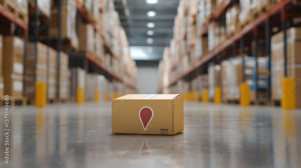 Poster parcel with location indication awaits dispatch at the distribution warehouse