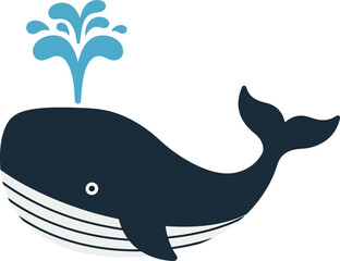 A playful whale breaching the surface with water splashes in minimal vector art