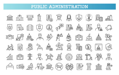 Set of outline public administration icons
