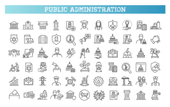 Set of outline public administration icons