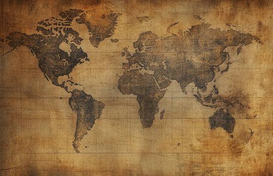 Fototapeta Vintage world map antique geography old paper texture background travel atlas grunge continent retro aged 100