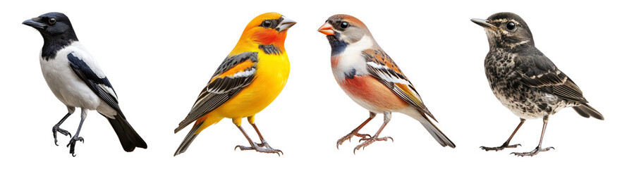 Naklejka premium Colorful Songbirds Displaying Vibrant Feathers and Unique Patterns, Isolated on Transparent Background