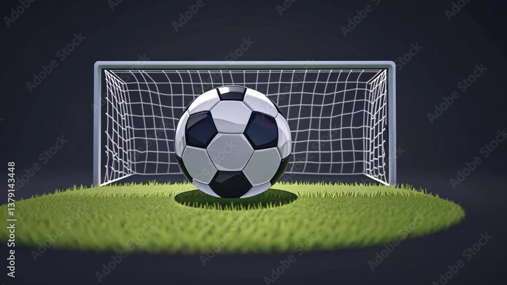 Poster soccer ball animated in net during a game generative ai