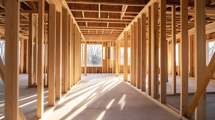 House in its construction in a new home frame