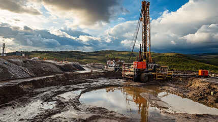 Obraz premium Clean water drilling construction of artesian wells with drilling mud discharge