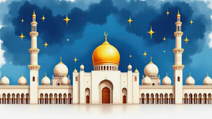 Obraz premium Majestic mosque illustration featuring golden dome and minarets