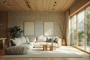plush beige sectional sofa in a serene minimalist living room