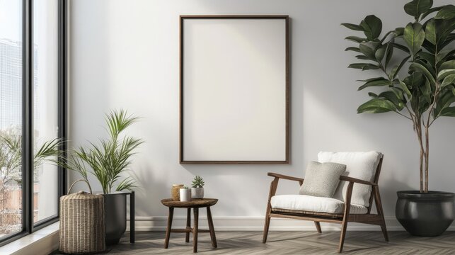 Blank empty picture frame mock-up. Artwork template in interior design.