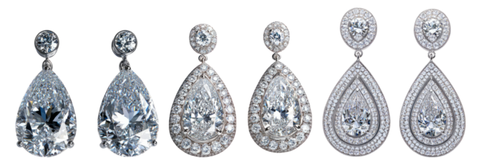 Elegant Collection of Sparkling Tear-Drop Shaped Earrings, PNG bundle collection, Isolated on Transparent Background
