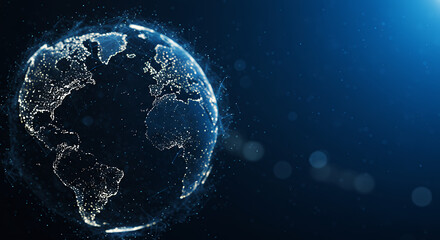 Digital World: Global Connectivity in Glowing Blue Networks | Data Visualization, Technology, Science, & Future Concepts