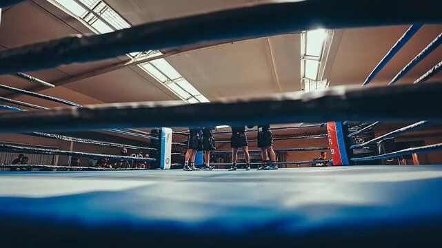 Coaches Guide Fighters in Intense Boxing Ring Training Session Generative AI