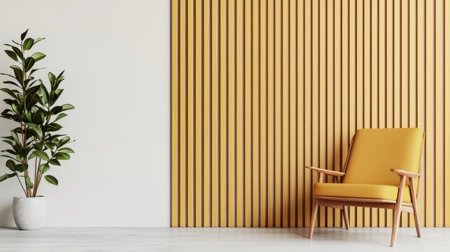 Quiet luxury Understated wealth, Elegant Minimalism in Interior Design with Yellow Accent Chair and Green Plant