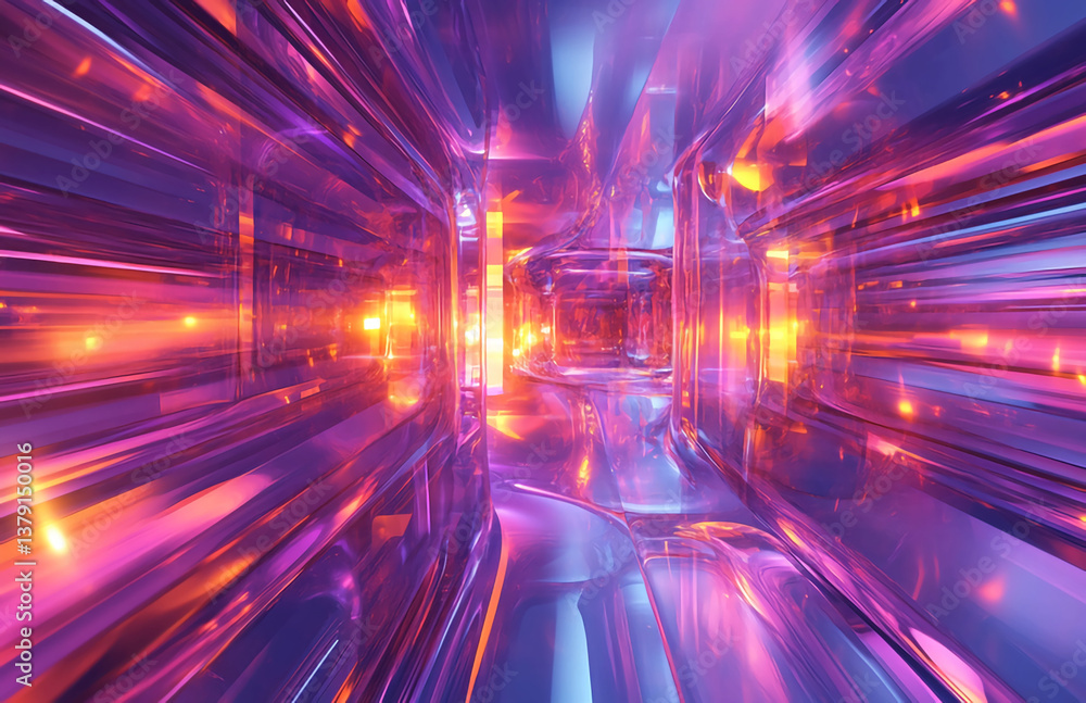 Poster abstract tunnel background with futuristic neon light effect for modern wallpaper and design concept