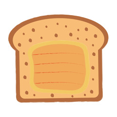 Illustration of slice of toast with peanut butter spread. Features warm color palette and simple details. Perfect for food and breakfast themed designs. Vector art.