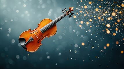 Fototapeta premium Close-up of violin on blue background with light coming from behind