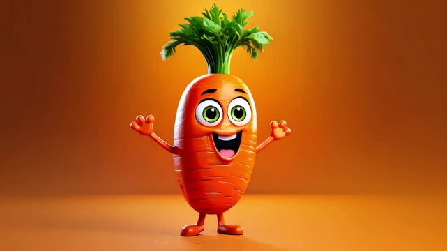 Cute Cartoon Carrot Character on a Orange Background. Seamless Looping