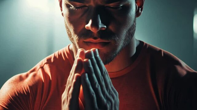 Handsome Fit Sporty Man Praying in a Focused and Serene Moment Generative AI