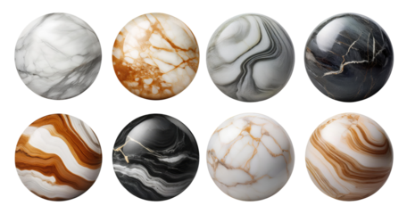 Colorful Marble Patterns in Circular Shapes for Design Projects, PNG bundle collection, Isolated on Transparent Background