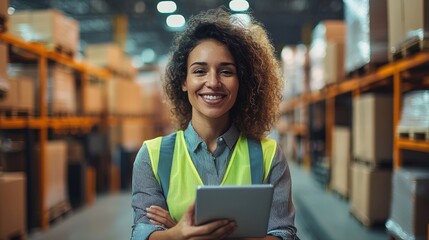Confident Warehouse Worker holding a Tablet in a Modern Distribution Center environment for effective operations