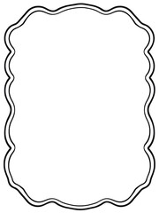 Rectangle and oval wavy scallop frame in doodle trendy vintage style. Border with elegant outline loop for greeting cards. Rectangular shapes with curvy and jagged borders.