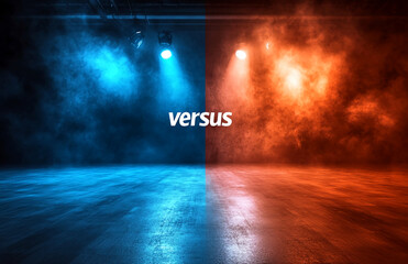 Versus battle stage background blue and orange lights competition match comparison showdown contest...
