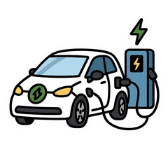 Electric car charging at a modern station in a vibrant city setting