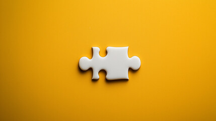 White puzzle piece on a vibrant yellow background, symbolizing the final step in completing a business plan. Perfect for marketing and strategy concepts.