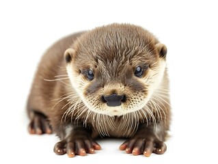 Playful Otter: A captivating otter with glossy fur and bright eyes sits, inviting a sense of wonder, it has a playful and cute nature, perfect for capturing attention.