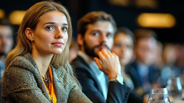 Attentive Conference Attendees: Focused Faces at a Business Event