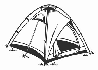 Simple dome tent black and white vector illustration for camping and outdoor adventure themes


