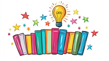 Colorful books with lightbulb, education, inspiration